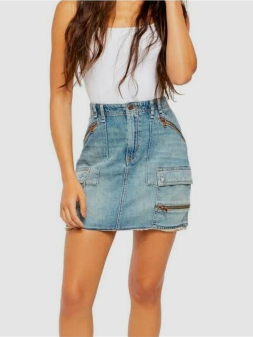 we the free cargo denim skirt Free People